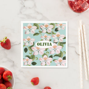 Green Foliage Watercolor Flowers  Napkin