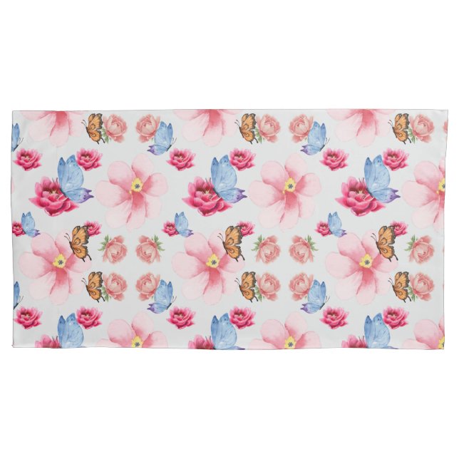 Green Foliage Watercolor Flowers  Pillowcase (Front)