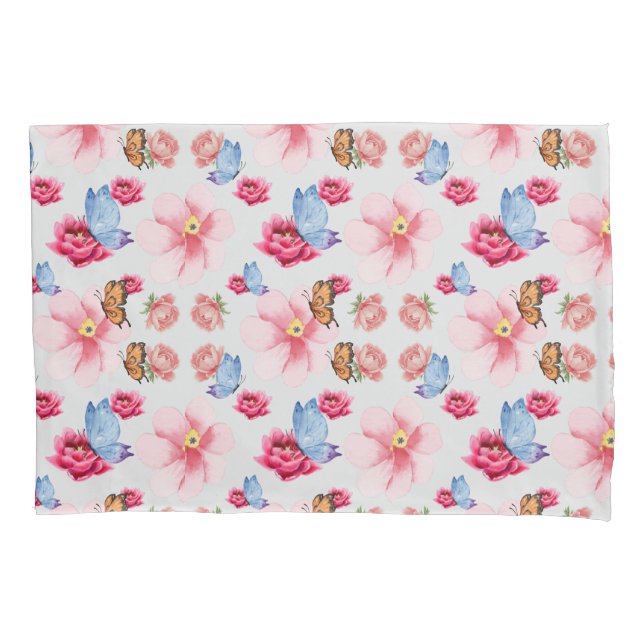 Green Foliage Watercolor Flowers  Pillowcase (Front)