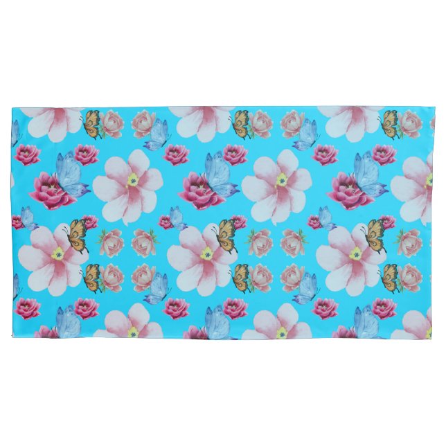 Green Foliage Watercolor Flowers  Pillowcase (Front-Left)