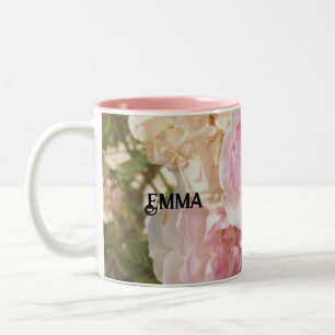 Green Foliage Watercolor Flowers Two-Tone Coffee Mug