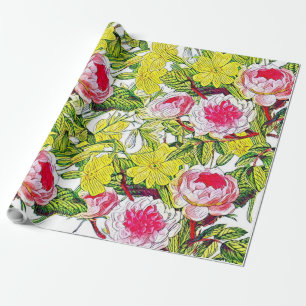 Green Foliage Watercolor Flowers Wrapping Paper