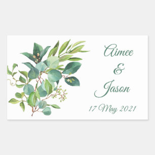 Green Foliage Watercolor Rectangle Stickers