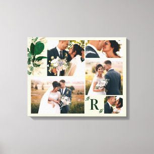 Green Foliage Wedding Day Photography Collage Canvas Print