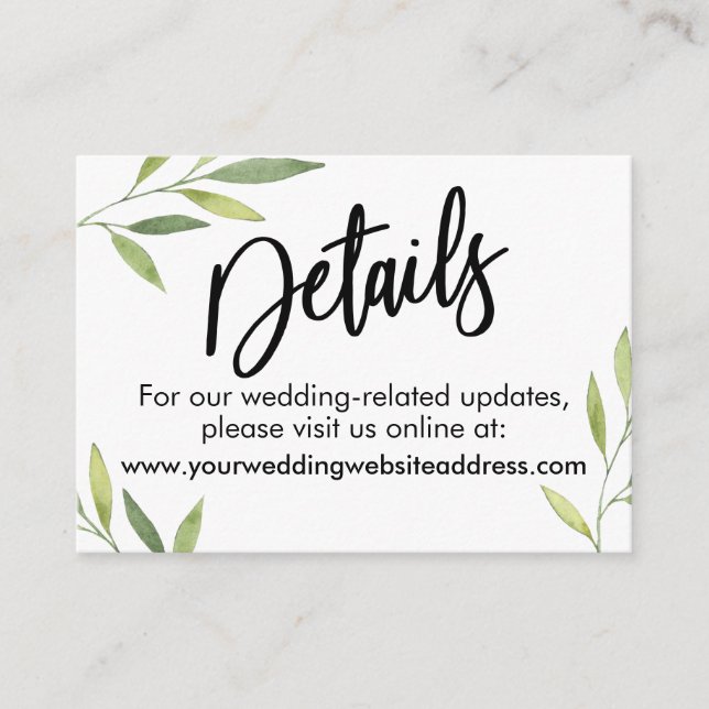 Green Foliage Wedding Details Enclosure Card (Front)