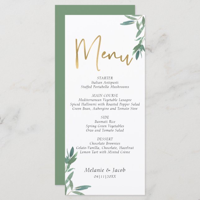 Green Foliage Wedding Flat Menu (Front/Back)