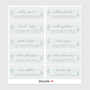 Green Foliage Wedding Guest Address Labels