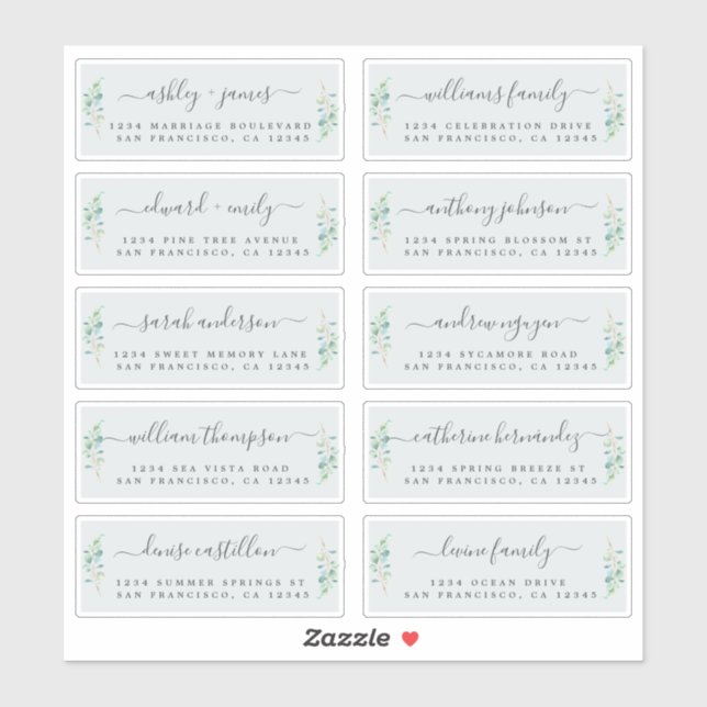 Green Foliage Wedding Guest Address Labels (Sheet)