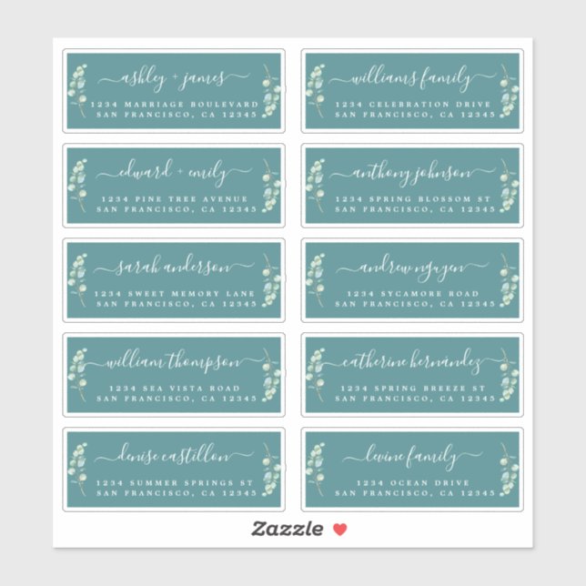 Green Foliage Wedding Guest Address Labels (Sheet)
