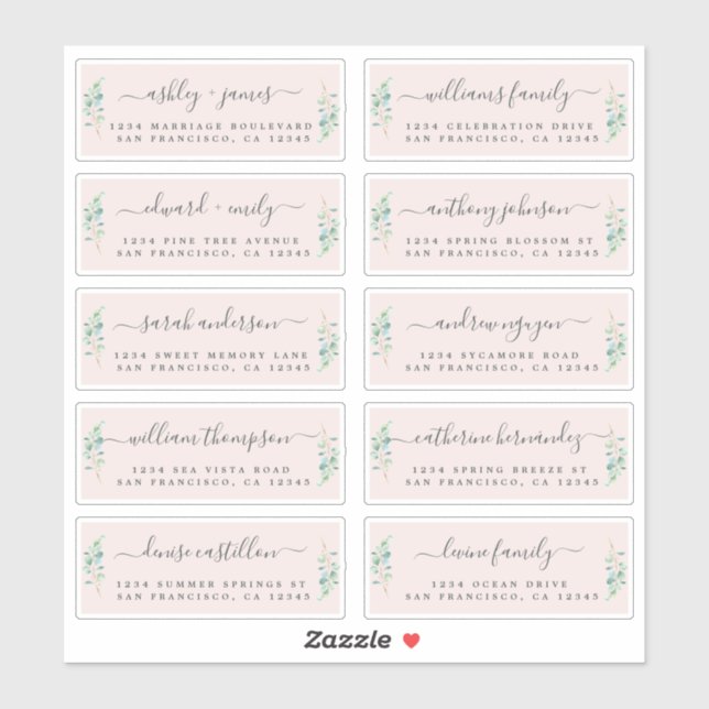 Green Foliage Wedding Guest Address Labels (Sheet)
