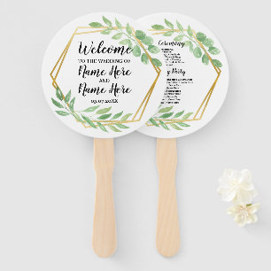 Green Foliage Wedding Programme Modern Leaves Leaf Hand Fan