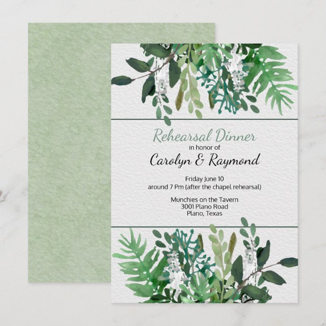 Green Foliage Wedding Rehearsal Dinner Invitation (Front/Back)