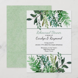 Green Foliage Wedding Rehearsal Dinner Invitation