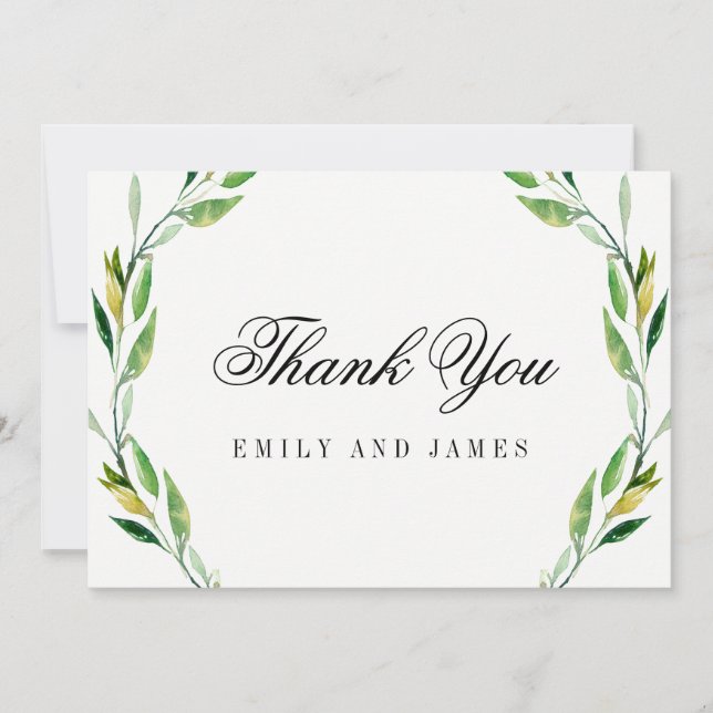 Green Foliage Wedding Thank You Cards (Front)