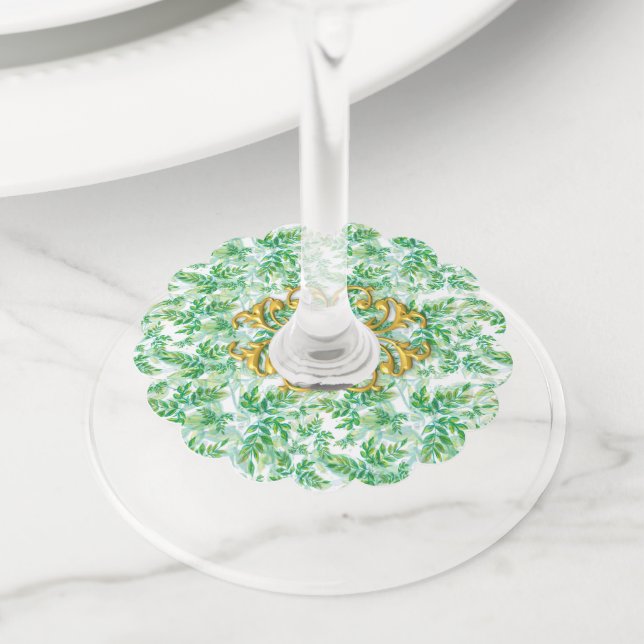Green Foliage Wine Glass Tag (Close Up)