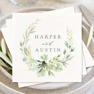 Green Foliage Wreath Botanical Wedding Paper Napkin