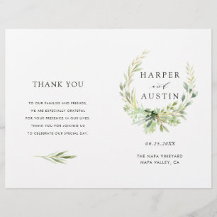 Green Foliage Wreath Folded Wedding Program