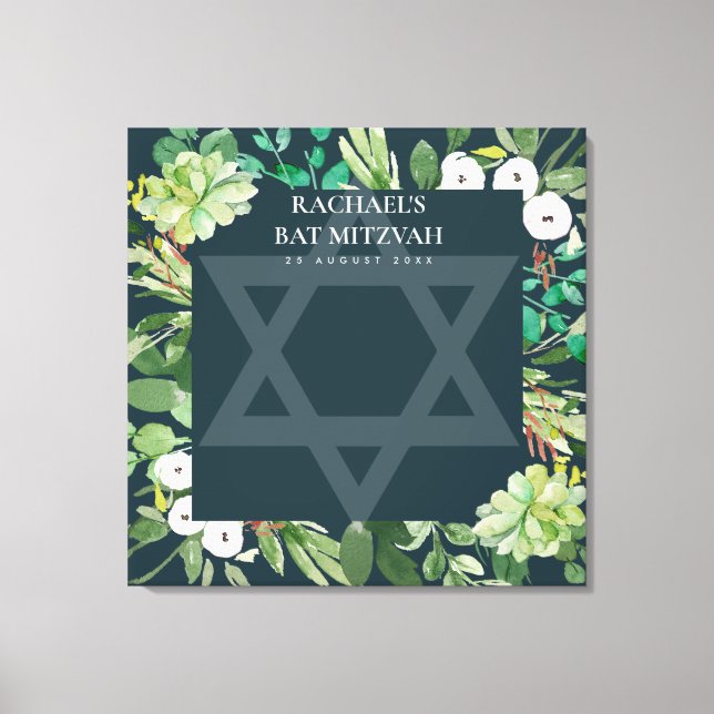 GREEN FOLIAGE WREATH STAR BAR BAT MITZVAH SIGN IN (Front)