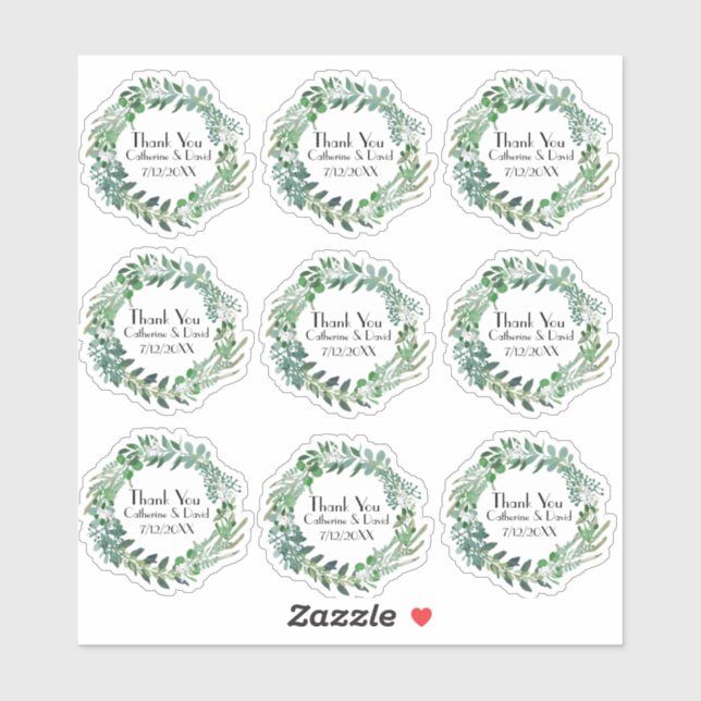 Green Foliage Wreath Thank You Set (Sheet)
