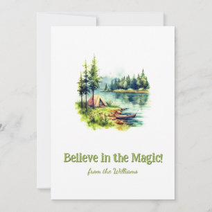 Green Font Oil Paint Christmas Holiday Camp Lake Card