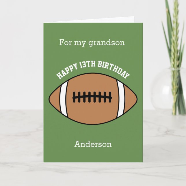 Green Football 13th Birthday Grandson Card (Front)