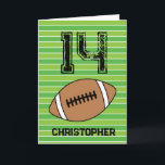 Green Football 14th Birthday Card<br><div class="desc">Personalised football 14th birthday card for son,  grandson,  godson,  etc. The front features a place for you to personalise with his name. A great football birthday card for football players and football fans.</div>