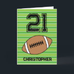 Green Football 21st Birthday Card<br><div class="desc">Personalised football 21st birthday card for son,  grandson,  nephew,  etc. The front features a place for you to personalise with his name. A great football birthday card for football players and football fans.</div>