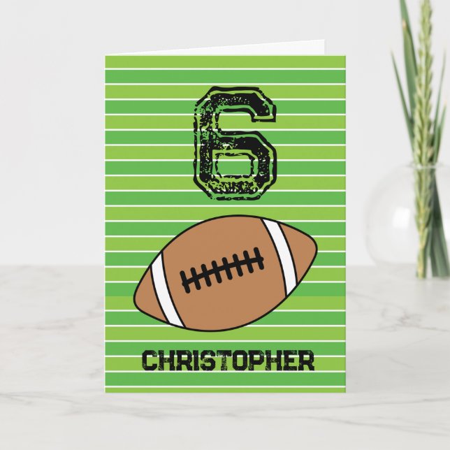 Green Football 6th Birthday Card (Front)