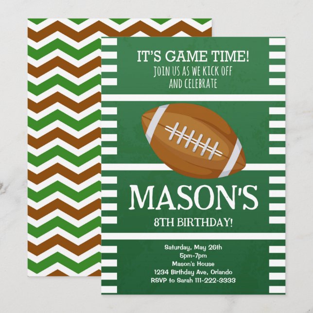 Green Football Birthday Invitation (Front/Back)