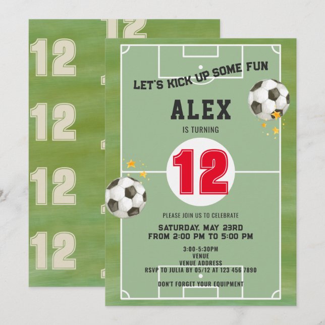 Green Football Field Soccer Birthday Party Invitation (Front/Back)