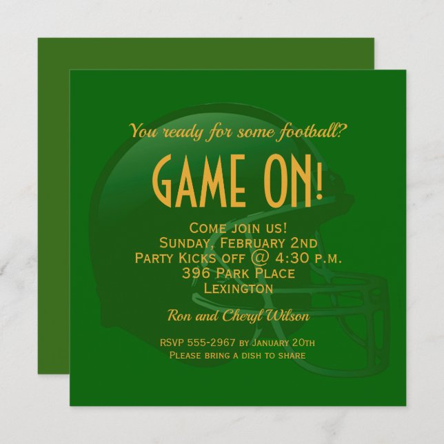 Green Football Helmet Invitation (Front/Back)