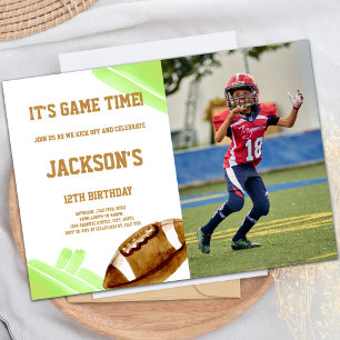Green Football Invitations with photo