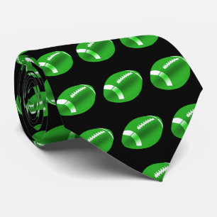 Green Football On Black Necktie