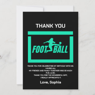 Green Football Player Girl, Birthday Girl Team  Thank You Card