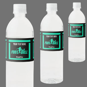 Green Football Player Girl, Birthday Girl Team Water Bottle Label