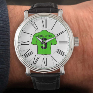 Green Football Shirt with Roman Numerals. Watch