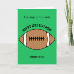 Green Football Sport 10th Birthday Card<br><div class="desc">A green football 10th birthday card for grandson, son, nephew, etc. You can easily personalise the front of the card with his age and name. The inside card message and back of the card can also be personalised for the birthday recipient. This would make a great tenth birthday card for...</div>
