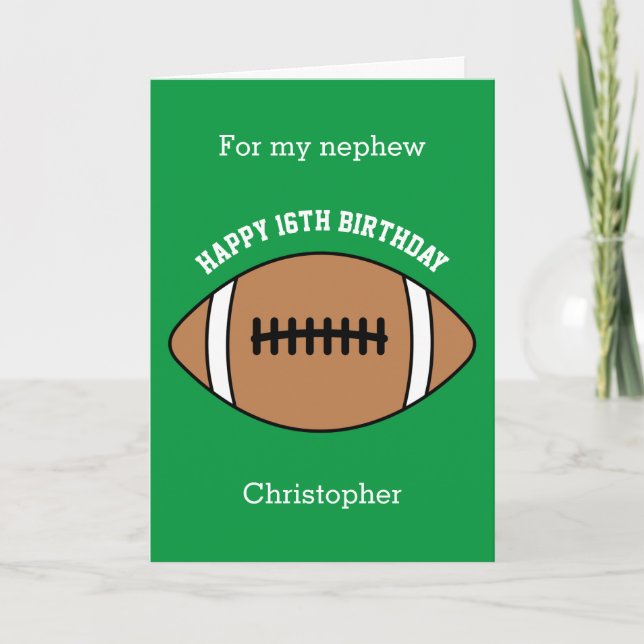 Green Football Sport 16th Birthday Card (Front)