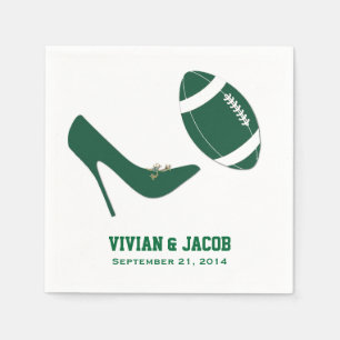 Green Football Themed Custom Wedding Napkin