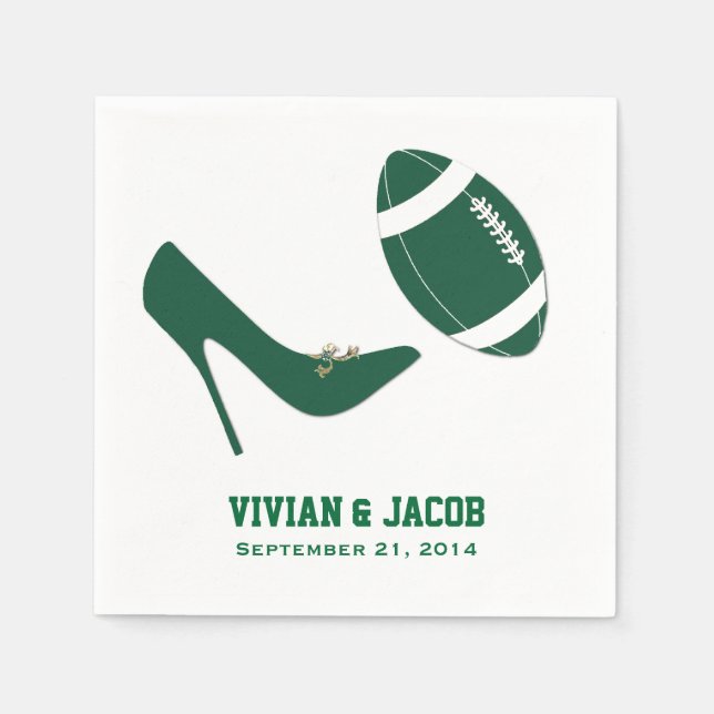 Green Football Themed Custom Wedding Napkin (Front)