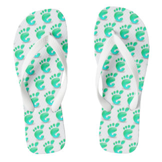Green Footprint Pattern Beach Flip Flops