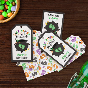 Green Footprint Witch Cauldron Baby Making Potion Gift Tags