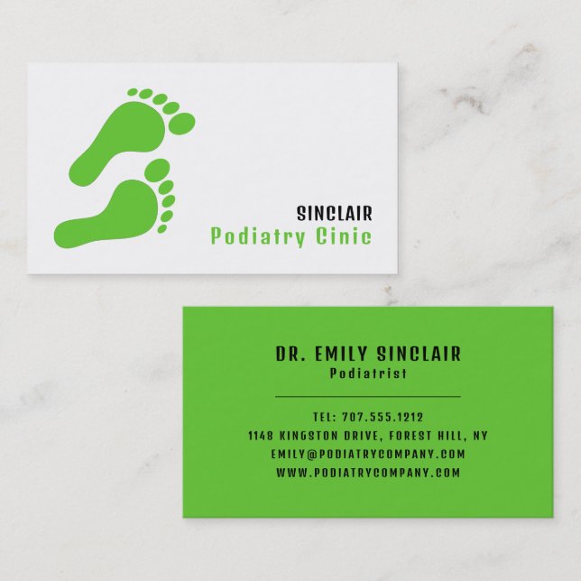 Green Footprints, Podiatry Clinic, Podiatrist Business Card (Front/Back)