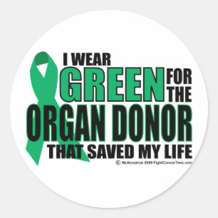 Green For Organ Donor Classic Round Sticker