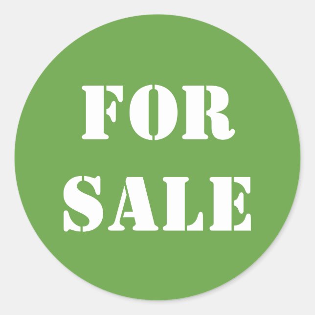 Green FOR SALE Typography Word Print Classic Round Sticker (Front)