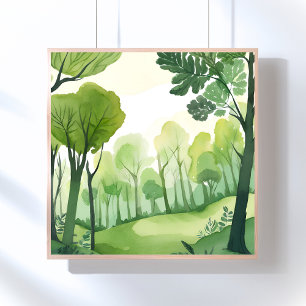 Green Forest   Airy Watercolor Landscape Poster