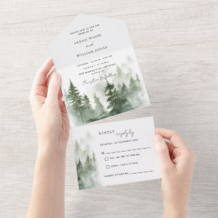 Green forest All in One Wedding Invite