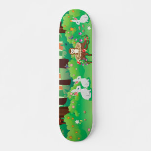Green forest and cute animals skateboard