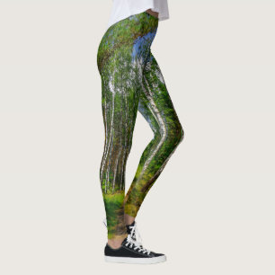Green Forest Birch Trees Nature Sky Landscape Leggings