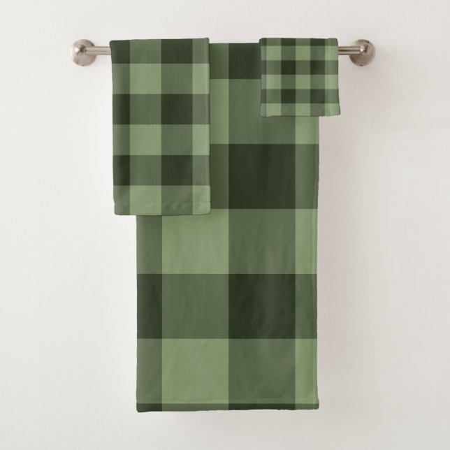 Green Forest Chequered Squares Plaid Bath Towel Set (Insitu)